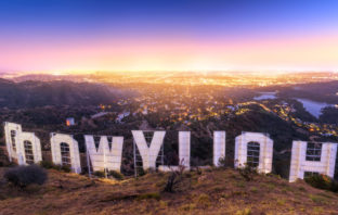 Back of the Hollywood sign at sunset