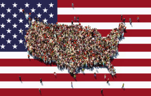 U.S. Foreign-Born Population Booms With Biden Human crowd forming on United States map
